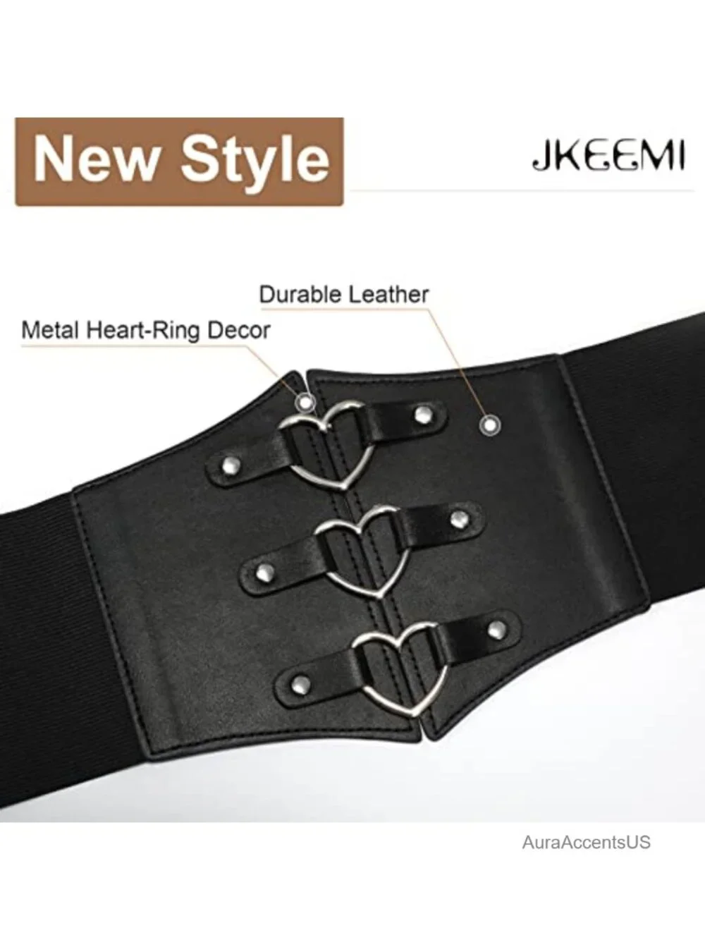 Faux Leather Wide Corset Belt Metal O-Ring Heart-Ring Waspie Waist Belt for